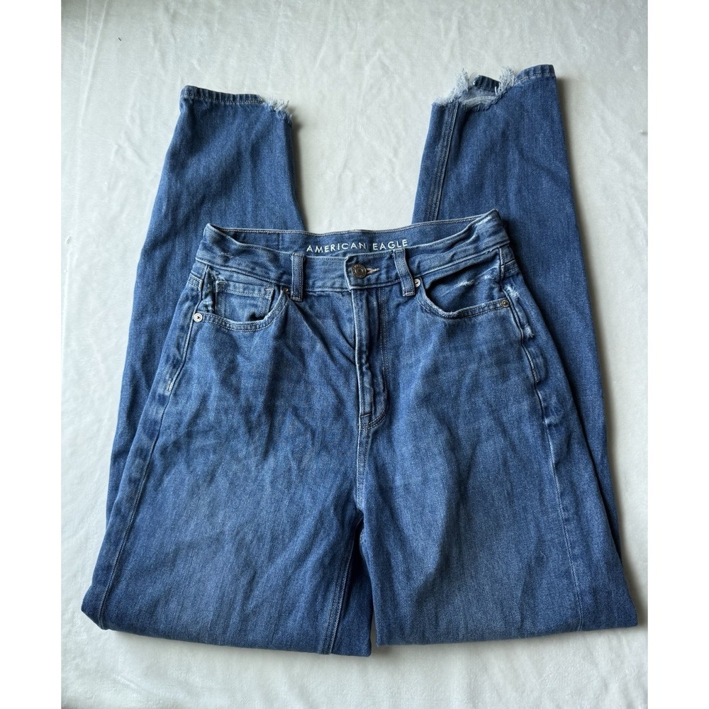 American Eagle Relaxed Mom Jean Distressed Blue Wash Denim Women's Size 0 Long
